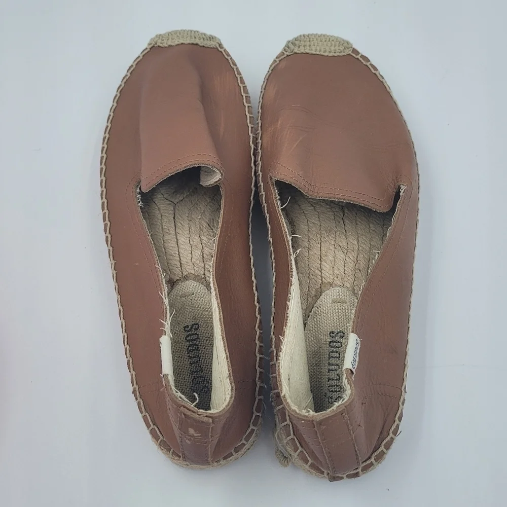 SOLUDOS Platform Camel Tan Leather Smoking Espadrille Slipper Size 8